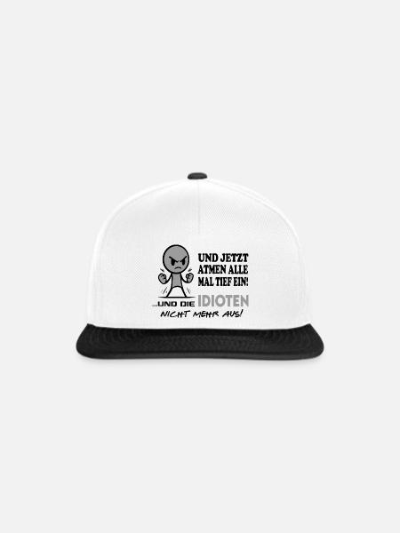 Einatmen Ausatmen Idioten-Sprüche Beleidigung Fun - Snapback Cap - Weiß/Schwarz