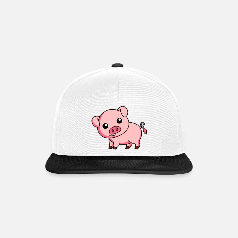 Schwein Comic Tier - Snapback Cap - Weiß/Schwarz