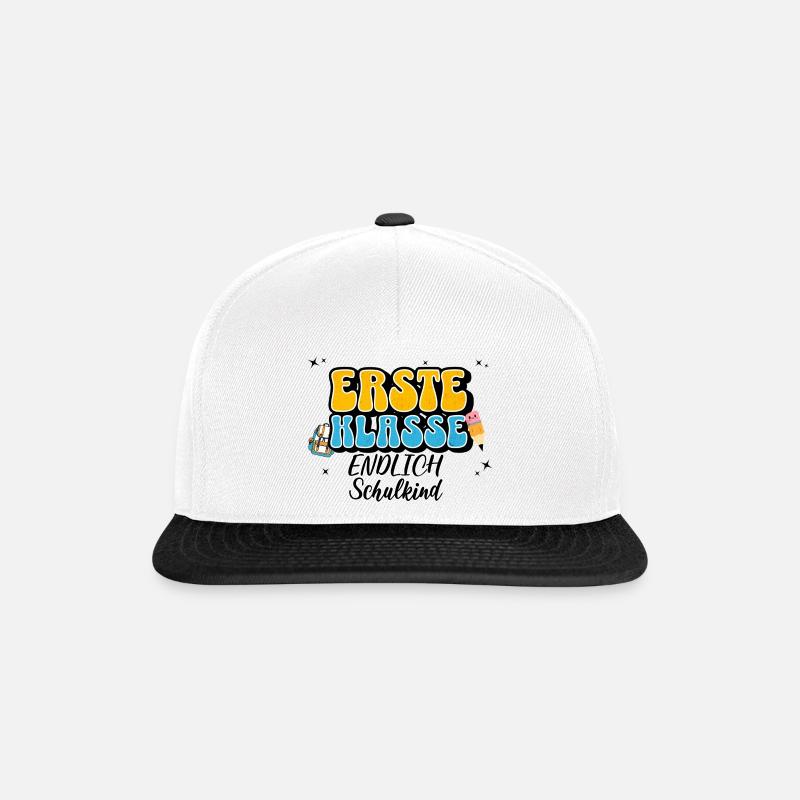 Einschulung Schule Erste Klasse Schulkind Geschenk - Snapback Cap - Weiß/Schwarz