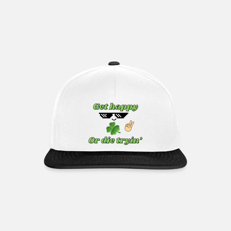 Get HAPPY Or Die Tryin‘ - Snapback Cap - Weiß/Schwarz