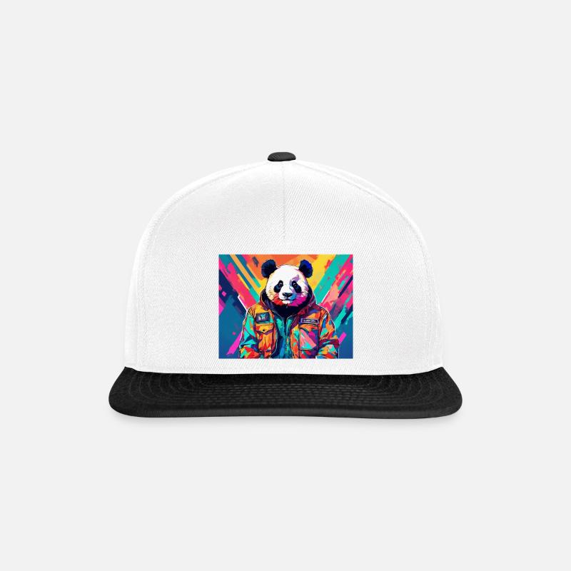 Panda in einer bunten Jacke - Snapback Cap - Weiß/Schwarz