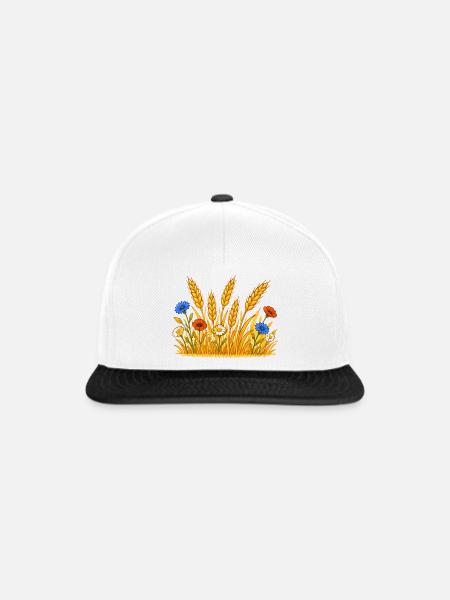 Goldenes Weizenfeld mit Wildblumen - Snapback Cap - Weiß/Schwarz