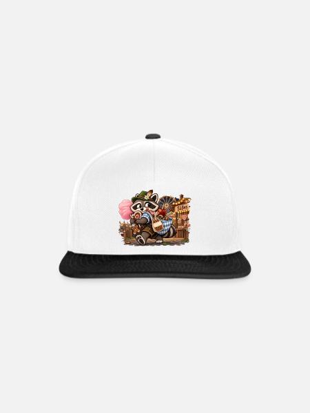 Waschbär mit Volksfest-Süßigkeiten - Snapback Cap - Weiß/Schwarz