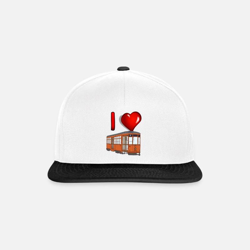 Ich liebe Straßenbahn – Vintage Orange Tram - Snapback Cap - Weiß/Schwarz