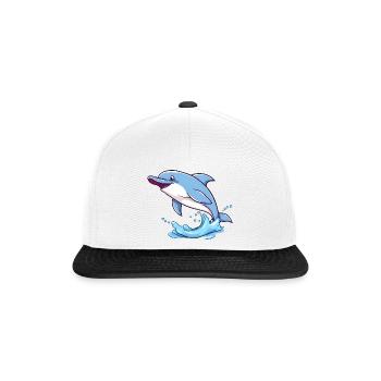 Verspielter Delfin, der in den Wellen des Ozeans springt - Snapback Cap - Weiß/Schwarz - Vorne
