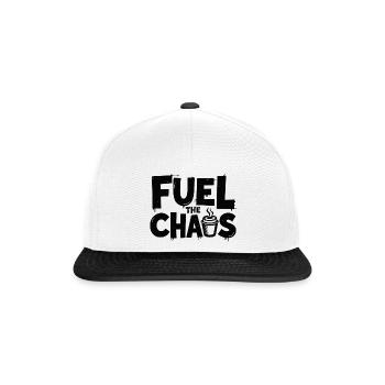 Fuel the Chaos Kaffee Spruch für Rebellen - Snapback Cap - Weiß/Schwarz - Vorne