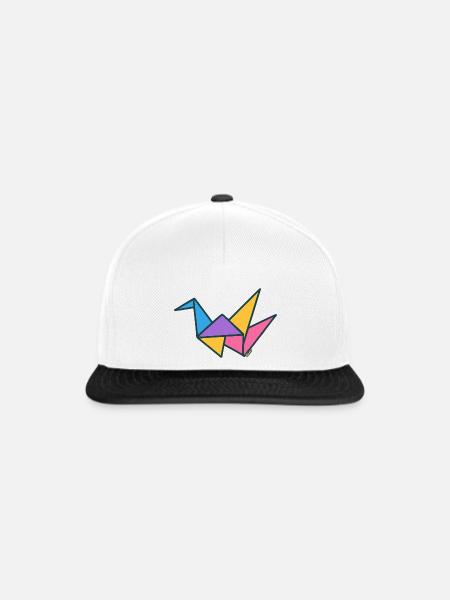 Bunter Origami-Kranich - Snapback Cap - Weiß/Schwarz
