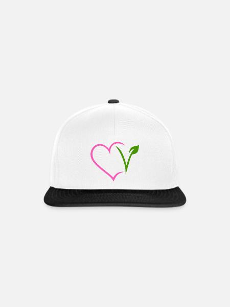 Vegan Herz - Snapback Cap - Weiß/Schwarz