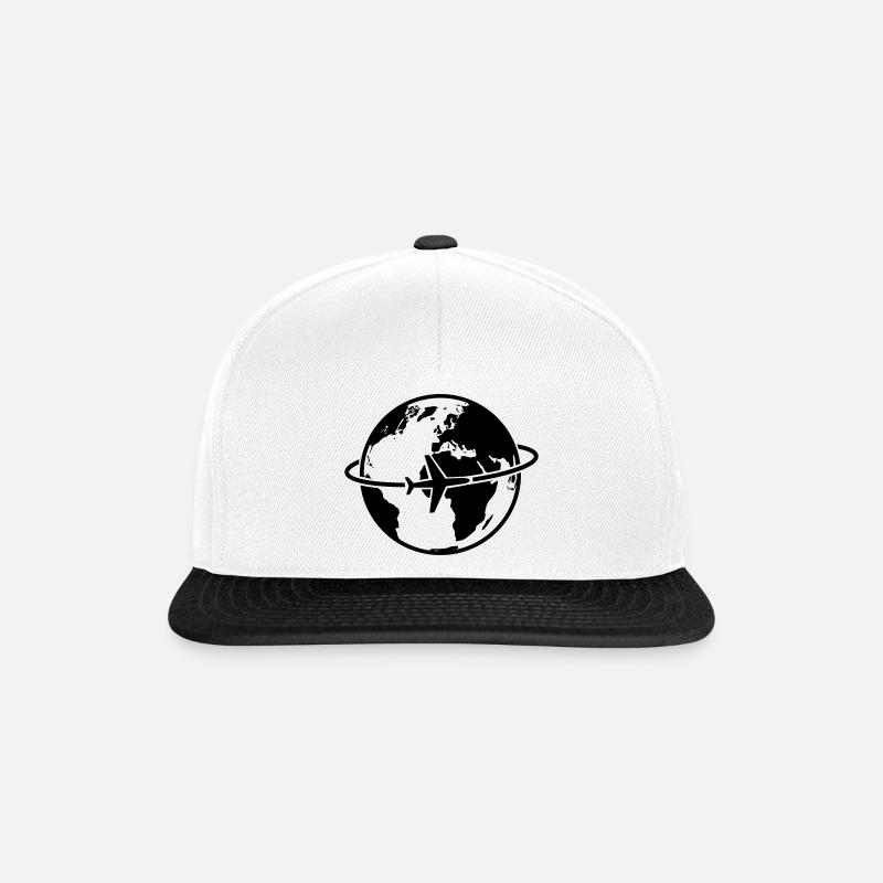 Globus mit Flugzeug - Snapback Cap - Weiß/Schwarz