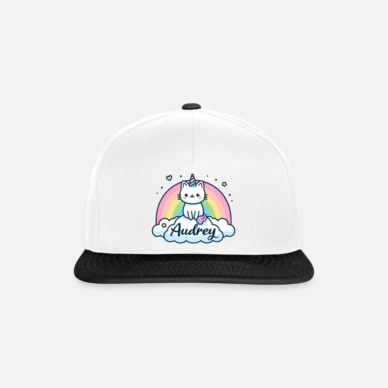 Audrey Nom Prénom Licorne Chat - Casquette snapback - blanc/noir