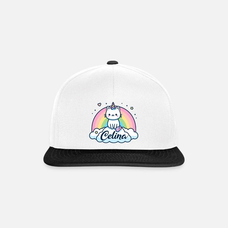 Celina Name Vorname Einhornkatze - Snapback Cap - Weiß/Schwarz