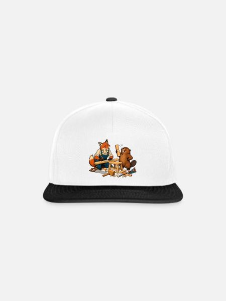 Fuchs und Biber beim Heimwerken – Handwerkerduo - Snapback Cap - Weiß/Schwarz