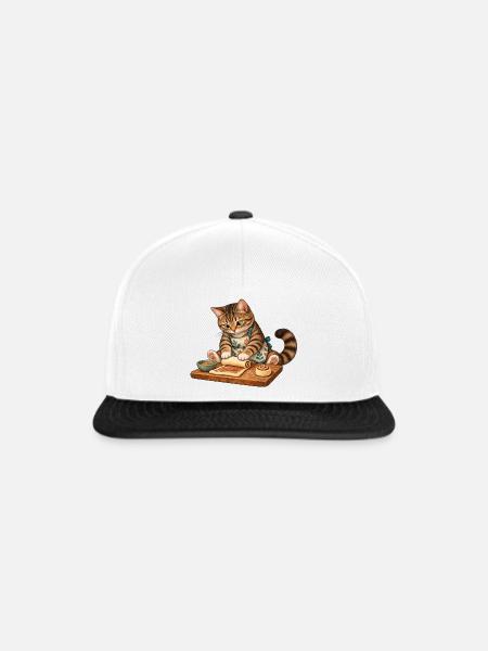 Katze rollt Zimtschnecken - Snapback Cap - Weiß/Schwarz