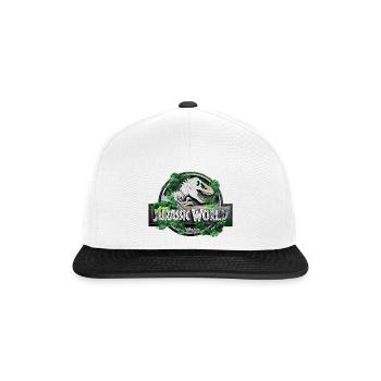 Jurassic World Logo Mit T-Rex Und Bäumen - Snapback Cap - Weiß/Schwarz - Vorne