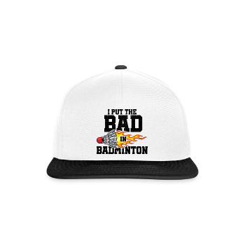 I Put The Bad In Badminton Shuttlecock Badminton P - Snapback Cap - Weiß/Schwarz - Vorne