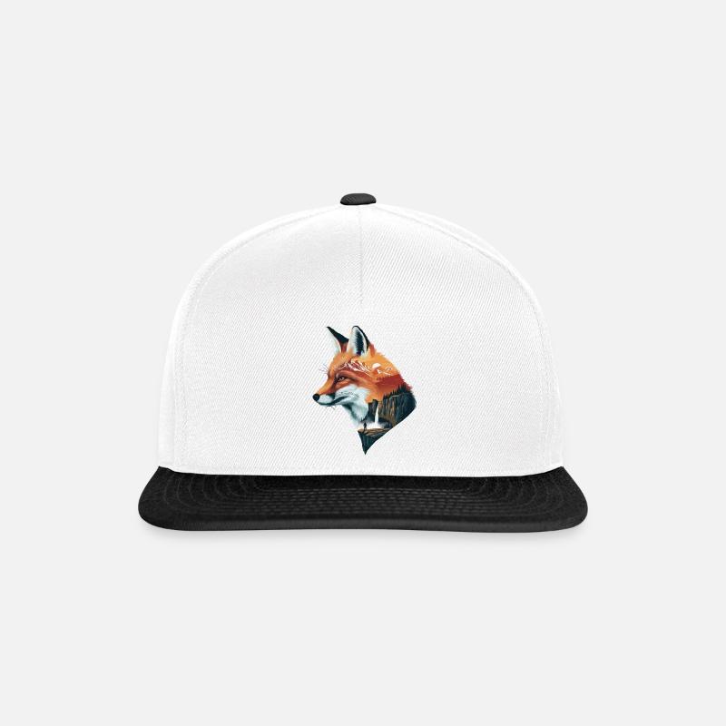 Fuchs Silhouette Naturkunst Berge Wald Wasserfall - Snapback Cap - Weiß/Schwarz
