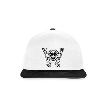 Frosch Kröte cool Sonnenbrille Victory Peace Hände - Snapback Cap - Weiß/Schwarz - Vorne