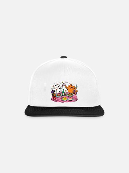 Katzenfest am Esstisch - Snapback Cap - Weiß/Schwarz