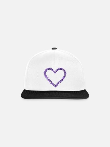 Lavendelherz aus violetten Blüten - Snapback Cap - Weiß/Schwarz
