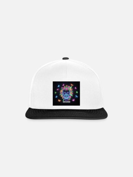 Neonblossom Totenkopf Design - Snapback Cap - Weiß/Schwarz