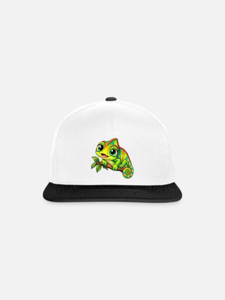 Chamäleon Kawaii Style – Süßes Reptil - Snapback Cap - Weiß/Schwarz