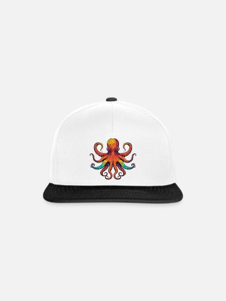 Bunter Oktopus Regenbogenlook - Snapback Cap - Weiß/Schwarz