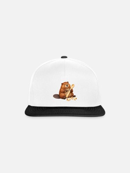 Biber schnitzt einen Holzlöffel - Snapback Cap - Weiß/Schwarz