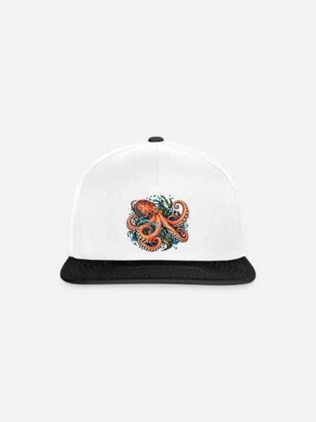 Oktopus - Snapback Cap - Weiß/Schwarz