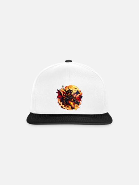 Drachenkatzenritter – Feuer & Fantasy - Snapback Cap - Weiß/Schwarz