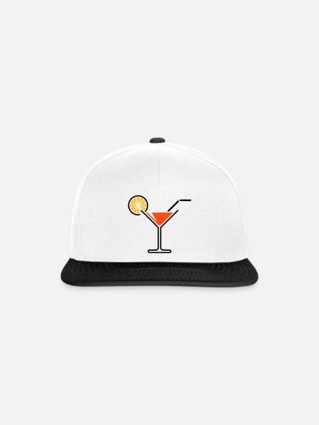 Cocktail / Cocktailglas / Martini + (Orange) - Snapback Cap - Weiß/Schwarz
