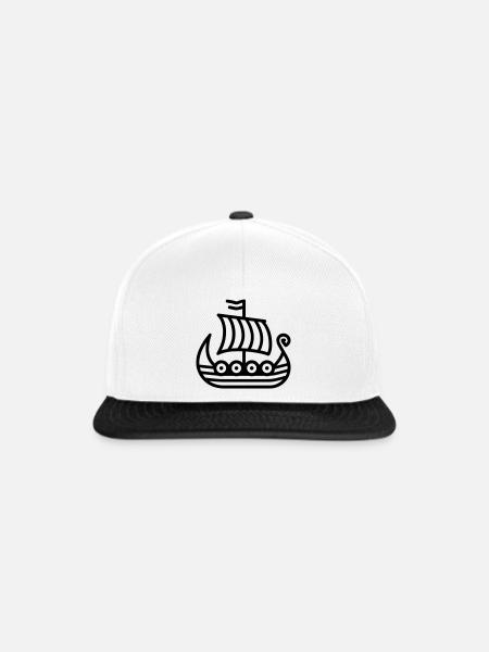 Wikingerschiff - Snapback Cap - Weiß/Schwarz
