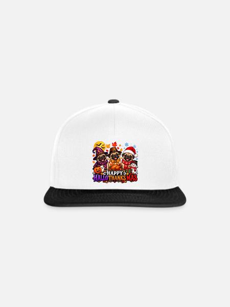 Niedlicher Mops, Halloween, Erntedankfest - Snapback Cap - Weiß/Schwarz