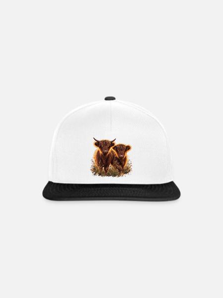 Highlandrinder im Abendlicht - Snapback Cap - Weiß/Schwarz