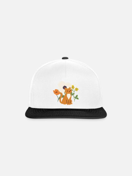 Mohn · Blumen · Katze · Geschenkidee - Snapback Cap - Weiß/Schwarz