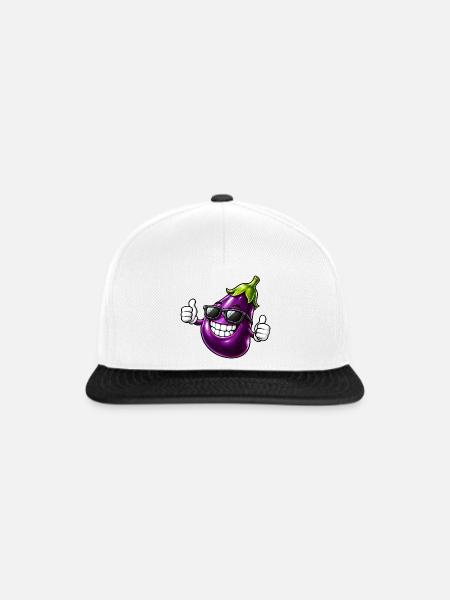 Coole Aubergine Cartoon Vegetarisch Sommer - Snapback Cap - Weiß/Schwarz