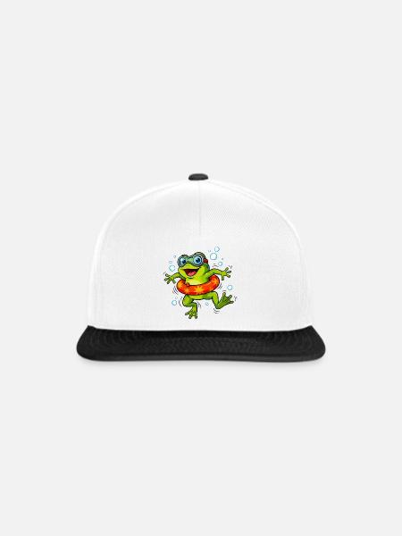 Fröhlicher Frosch mit Schwimmring - Snapback Cap - Weiß/Schwarz