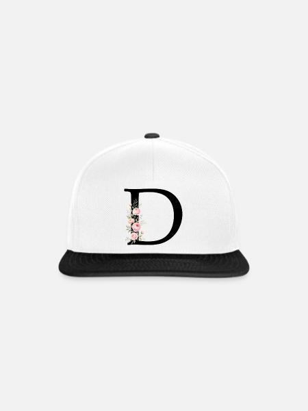 D Buchstabe Monogram Floral - Snapback Cap - Weiß/Schwarz