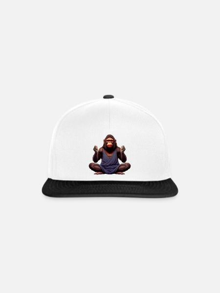 Affen Yoga / Yogi Affe - Snapback Cap - Weiß/Schwarz