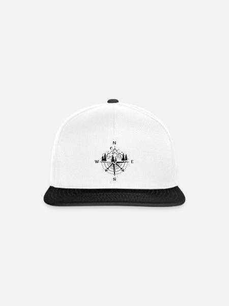 Berge | Wandern | Kompass Landschaft - Snapback Cap - Weiß/Schwarz
