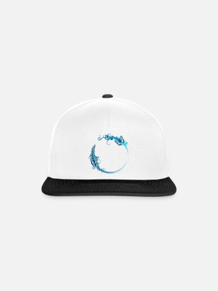 blauer Schmetterlings Rahmen für eigene Texte - Snapback Cap - Weiß/Schwarz