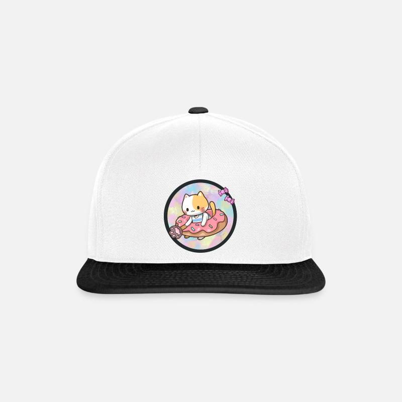 Kawaii Katze mit Donut und Süßigkeiten - Snapback Cap - Weiß/Schwarz