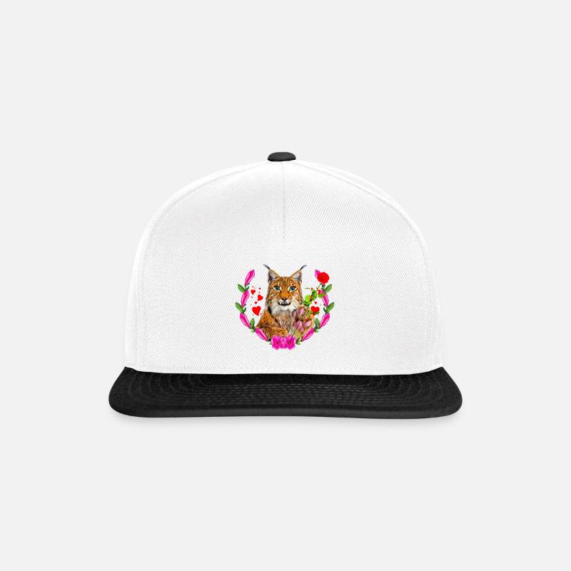 Luchs Katze mit Rose für die Liebe - Snapback Cap - Weiß/Schwarz
