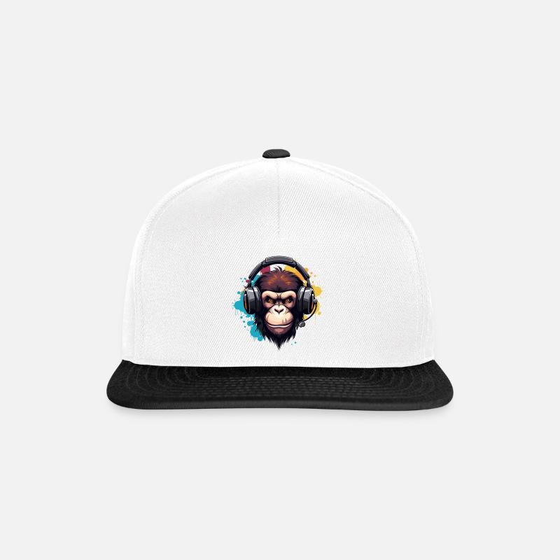 Affe mit Kopfhörer Tier Schimpanse Affen - Snapback Cap - Weiß/Schwarz
