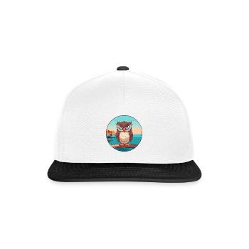 Owl Watercolor Cartoon Kawaii Clipart Animal - Snapback Cap - white/black - Front