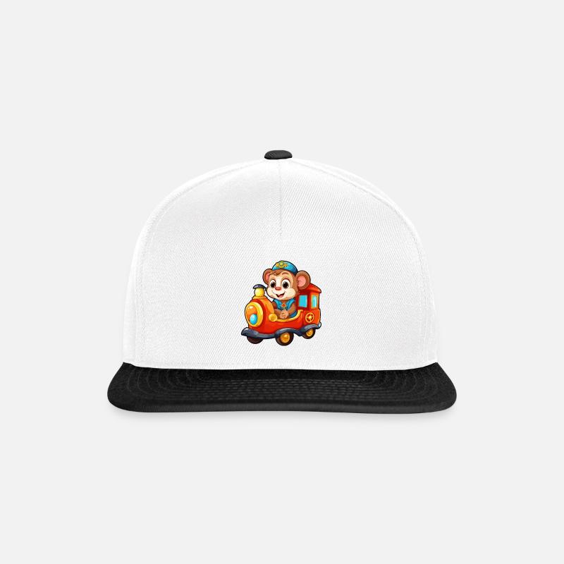 Affe Eisenbahn Schimpanse Affe fährt Eisenbahn - Snapback Cap - Weiß/Schwarz