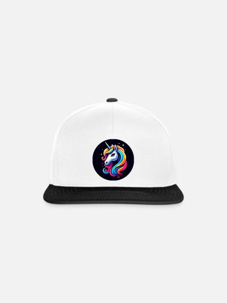 Einhorn Bunt Schwarz Sterne Kopf - Snapback Cap - Weiß/Schwarz