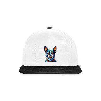 Boston Terrier Hunderasse Bunte Karikatur Kawaii - Snapback Cap - Weiß/Schwarz - Vorne
