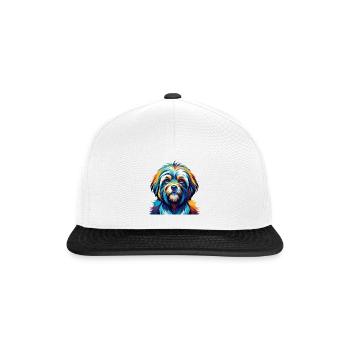 Tibetische Kyi Apso Hunderasse Bunte Karikatur Kawaii - Snapback Cap - Weiß/Schwarz - Vorne