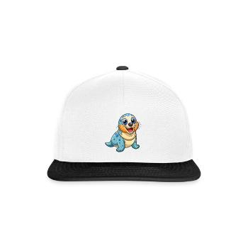Siegel Niedliche Zeichentrickfigur Kawaii Clipart - Snapback Cap - Weiß/Schwarz - Vorne