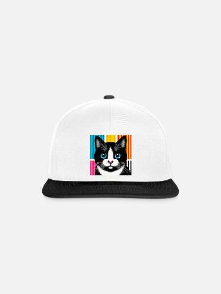 Katze - Snapback Cap - Weiß/Schwarz